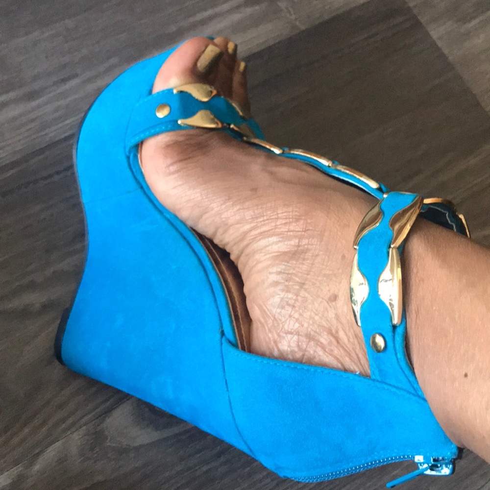 Turquoise wedge sandals